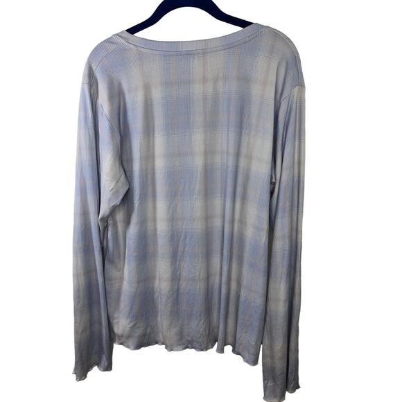Splendid Juno Fuzzy Rib Henley Pastel Blue Pink Plaid Pajama Top Size XL - Picture 7 of 7